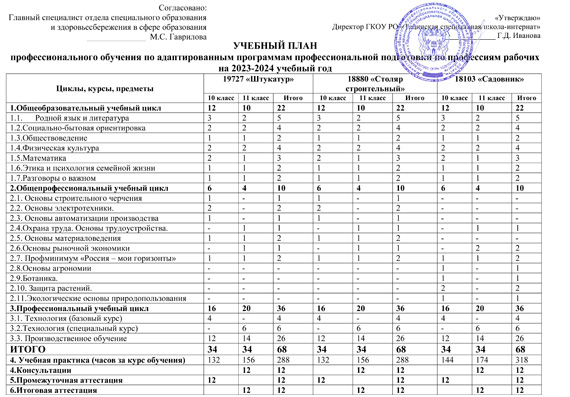 Тацинская Школа-Интернат - Учебный План